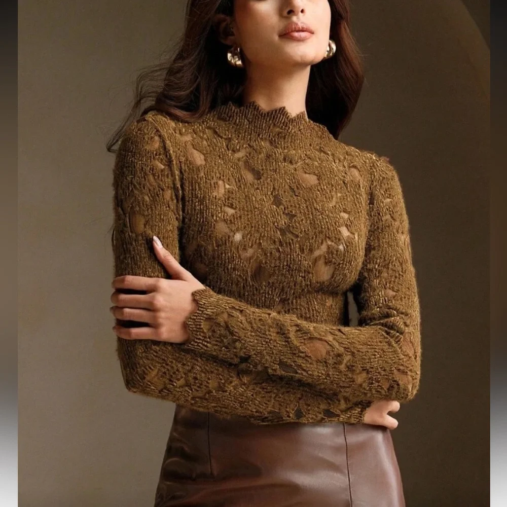 Elegant Brown Lace Women Top